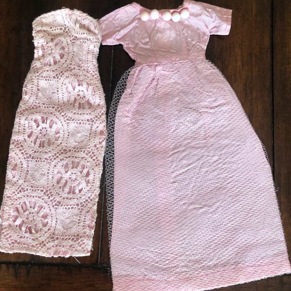 Two vintage Barbie bridesmaid dresses